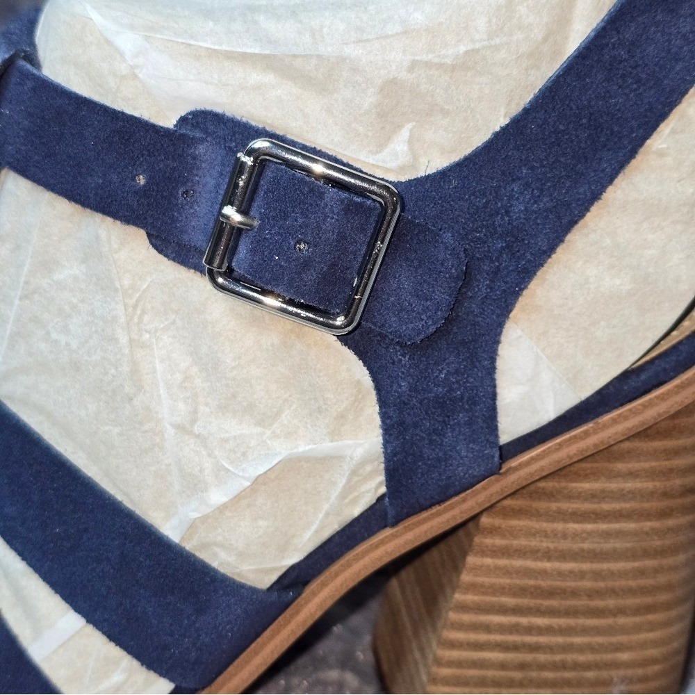 NWB Marc Fisher Fynlee Sandals Dark Blue Suede Cage Block Heel Womens 10 - Picture 2 of 9